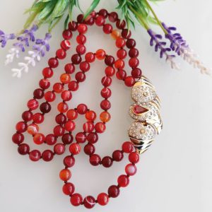 Collana girocollo pietre dure agata rossa e chiusura gioiello vintage, collana a 2 fili