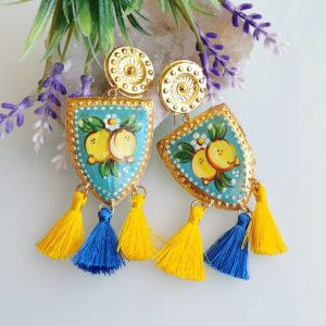Orecchini siciliani in argento 925 placcato oro, orecchini dipinti a mano , orecchini barocchi
