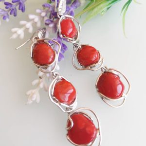 Orecchini corallo rosso naturale mediterraneo e argento 925 , gioielli italiani