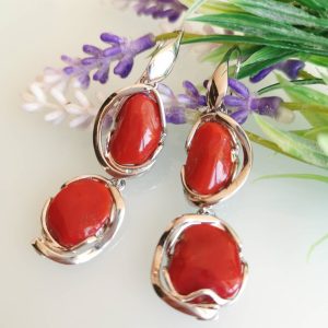 Orecchini corallo rosso naturale mediterraneo e argento 925 , gioielli italiani