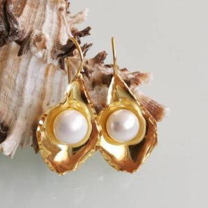 Orecchini perle barocche bianche e argento 925 placcato oro, gioielli italiani