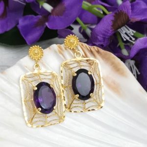 Orecchini argento 925 con pietre ametista, gioielli italiani