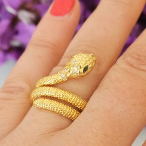 Anello serpente in ottone dorato con zirconi