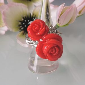 Anello rosa corallo imitazione , anello fiore
