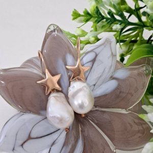 Orecchini perle barocche bianche e stelle argento 925 placcato oro rosa