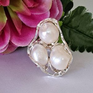 Anello argento 925 e perle bianche , anello maxi, gioielli italiani