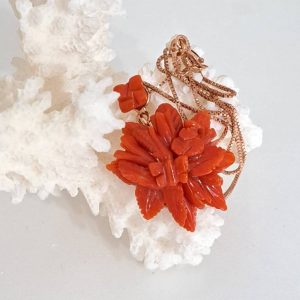 Collana con pendente corallo rosso naturale mediterraneo e argento 925 placcato oro rosa , gioielli italiani