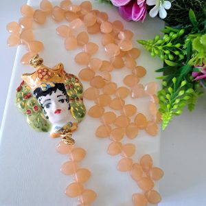 Collana  ceramica Caltagirone, collana pietre quarzo, collana testa di moro siciliana