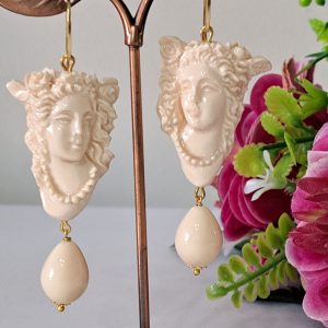 Orecchini cammeo e gocce pasta di avorio imitazione , orecchini argento 925 , gioielli italiani