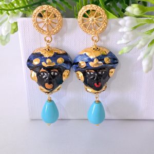 Orecchini siciliani ceramica Caltagirone e perle turchese , orecchini siciliani