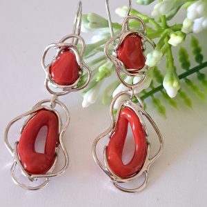 Orecchini corallo rosso naturale mediterraneo e argento 925 , gioielli italiani