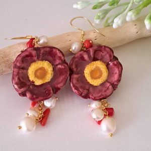 Orecchini  ceramica Caltagirone, orecchini perle e corallo , orecchini siciliani