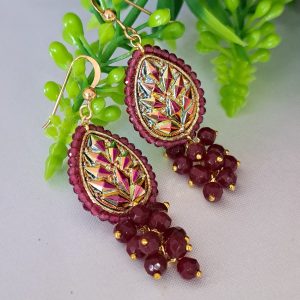 Orecchini goccia con grappolo pietre dure agata e argento 925 placcato oro