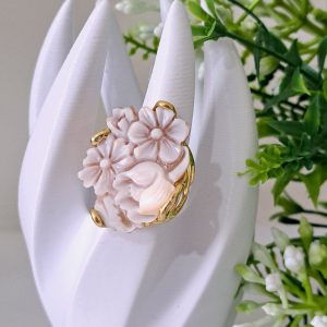 Anello argento 925 con cammeo conchiglia sardonica, gioielli italiani