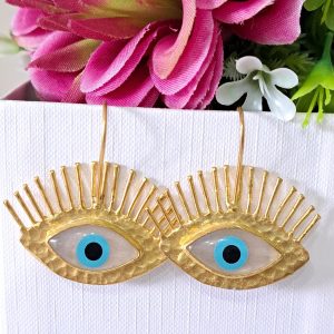 Orecchini Art Deco con Occhio Malocchio  e ottone dorato