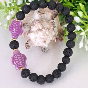 Bracciale ceramica Caltagirone con perle pietra lavica , bracciale siciliano portafortuna