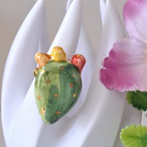 Anello ceramica Caltagirone e ottone, anello siciliano