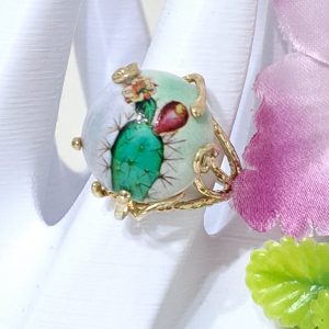 Anello ceramica Caltagirone e ottone dorato , anello siciliano