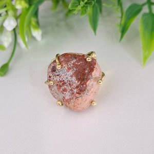 Anello maxi pietre dure diaspro breccia naturale , anello ottone