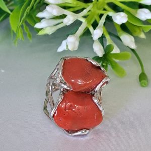 Anello argento 925 con corallo rosso naturale mediterraneo , gioielli italiani