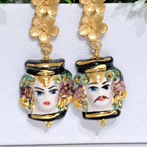 Orecchini teste di moro ceramica di Caltagirone , orecchini siciliani