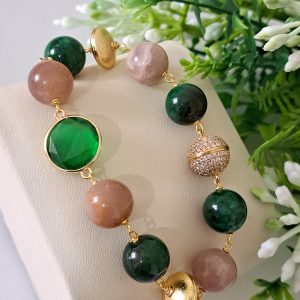 Bracciale  pietre dure giada verde, quarzo e pietra di luna
