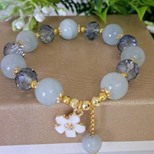Bracciale  pietre dure acquamarina con cristalli , bracciale fiore