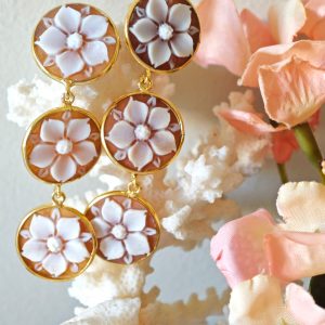 Orecchini cammeo conchiglia sardonica e argento 925 placcato oro , gioielli italiani