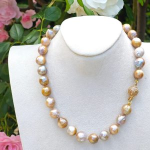 Collana girocollo perle barocche color bronzo dorato con argento 925 placcato oro,  gioielli italiani