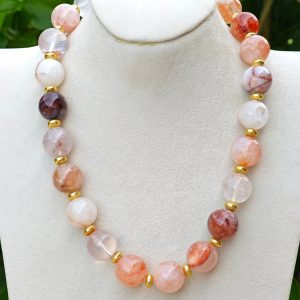 Collana girocollo maxi pietre quarzo ematoide , collana gumball , collana statement