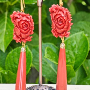 Orecchini rose pasta di corallo rosso, orecchini goccia corallo, orecchini argento 925 , gioielli italiani