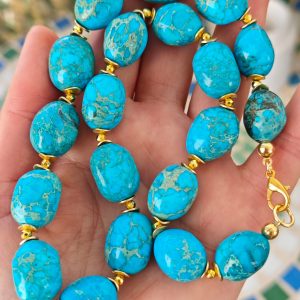 Collana girocollo pietre turchese maxi , collana moderna