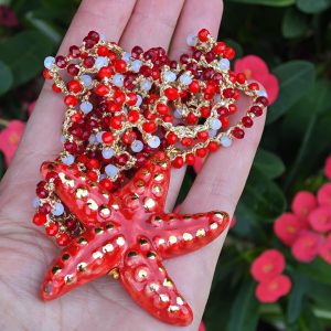 Collana stella marina ceramica di Caltagirone e cristalli , collana rosario siciliana