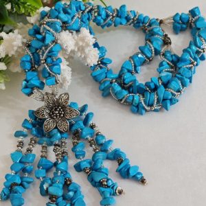 Collana pietre dure agata turchese, collana lunga a cravatta