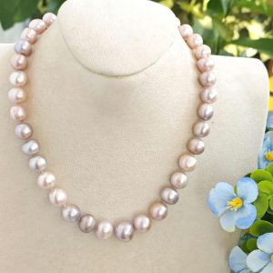 Collana girocollo perle rosa e argento 925, gioielli italiani