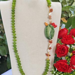 Collana ceramica Caltagirone e  pietre dure peridoto verde, collana siciliana