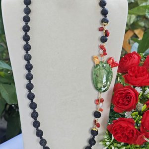 Collana ceramica Caltagirone con perle pietra lavica , collana siciliana