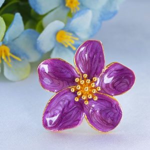 Anello maxi fiore viola ottone smaltato