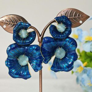 Orecchini fiori ottone dorato smaltato,  Orecchini Art Deco ,orecchini maxi