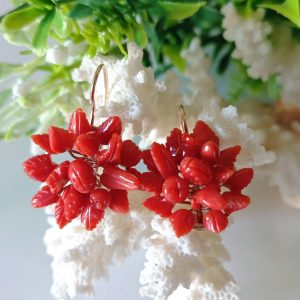 Orecchini corallo rosso naturale mediterraneo intagliato e argento 925 , gioielli italiani
