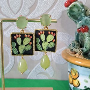 Orecchini ceramica Caltagirone, orecchini gocce quarzo verde , orecchini siciliani
