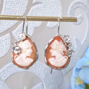 Orecchini  cammeo conchiglia, orecchini argento 925, gioielli italiani