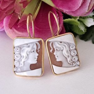 Orecchini  cammeo conchiglia sardonica , orecchini argento 925 , gioielli italiani