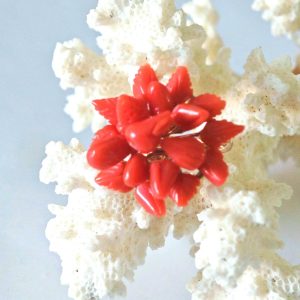 Anello  corallo rosso naturale mediterraneo e argento 925 placcato oro rosa , gioielli italiani