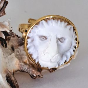 Anello argento 925 con cammeo conchiglia sardonica, anello Leone , gioielli italiani