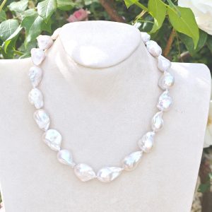 Collana girocollo perle barocche bianche con argento 925 placcato oro,  gioielli italiani