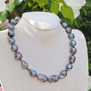 Collana perle barocche grigie e argento 925 , gioielli italiani