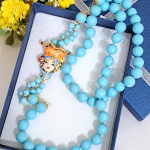 Collana testa di moro ceramica Caltagirone , collana perle turchese , collana siciliana
