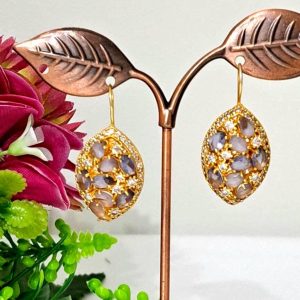 Orecchini pietre dure ametista e zirconi , orecchini ottone