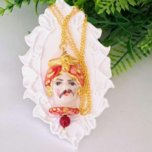 Collana testa di moro in ceramica di Caltagirone , collana siciliana